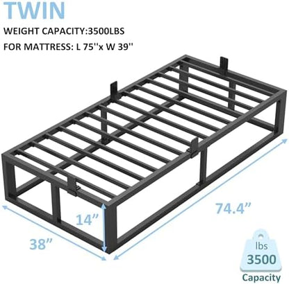 Bilily 14 Inch Twin Bed Frame with Sturdy Steel Slat Support,Heavy Duty Metal Platform Twin Size Mattress Foundation,No Box Spring Needed,Easy Assembly,Noise Free,Black