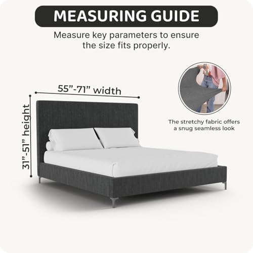PAULATO BY GA.I.CO. Stretch Headboard and Frame Slipcover – Soft Bi-Elastic 1-Piece Bedframe Cover – Furniture Protector Machine Washable – Soft Taupe (Full/Queen 55"-71" Wide)