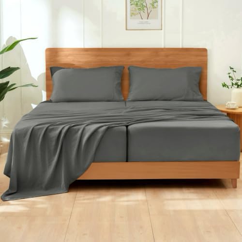 GOKOTTA 5 Pcs Split King Sheets Set - Soft, Breathable & Cozy - Dark Grey