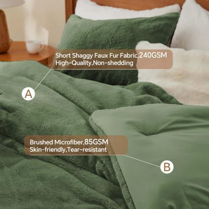 BEDELITE Faux Fur Twin Comforter Set Olive Green,Warm Comforter for Winter