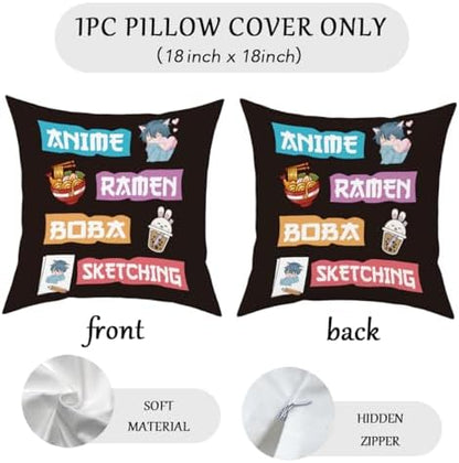 Anime Decor, Just a Girl Who Loves Ramen Boba Sketching Room Decorative Throw Pillow Covers, Anime Lovers for Home Living Room Girl Women Bedroom Decoration Gifts