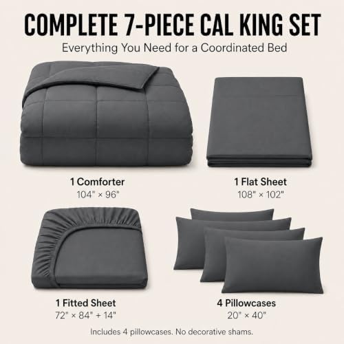 CozyLux California King Comforter Set Dark Grey - 7 Pieces Bed in a Bag