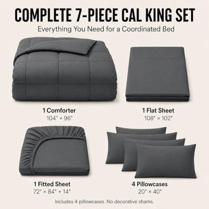 CozyLux California King Comforter Set Dark Grey - 7 Pieces Bed in a Bag