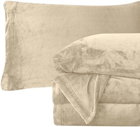 Elegant Comfort Luxuriously Soft 4-Piece Velvet Plush Flannel Sheet Set - Premium Quality - Cozy Warm, Anti-Static, Non Pilling Fuzzy Velvet Flannel Fleece Deep Pocket Sheet Set - Twin, Cream