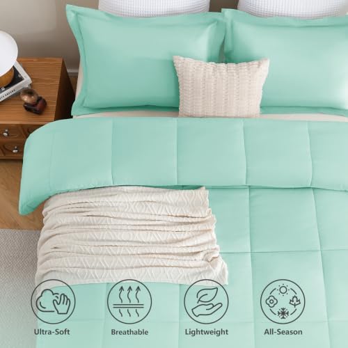 CozyLux Full Size Comforter Sets, 3-Piece Box-Stitched, Mint Green