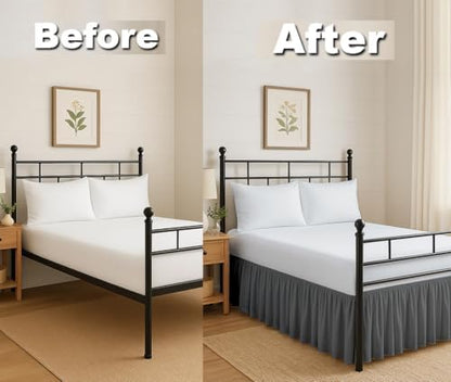 Ruffled Bed Skirt Split Corners with Platform, Tailored Fit Hotel Quality Wrinkle Free Ultra-Soft Microfiber Dust Ruffle, Upto 28 Inch Drop, Full, Dark Grey