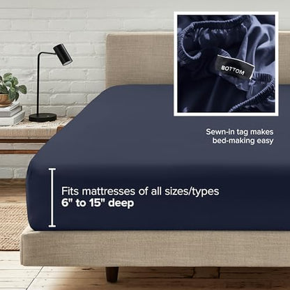 Bare Home Full Fitted Sheet - 1800 Ultra-Soft (Full, Midnight Blue)