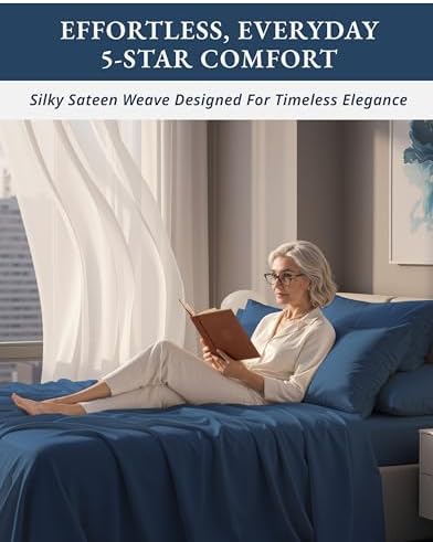 LANE LINEN California King Sheets 100% Egyptian Cotton Sateen - Estate Blue