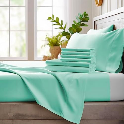 Bamboo Bay 6 Piece King Size Sheet Set, 100% Viscose Made from Bamboo, Breathable, Ultra Soft Cooling Bed Sheets for Hot Sleepers, Beddings with Deep Pockets Fit 16" Mattress, Ocean Wave