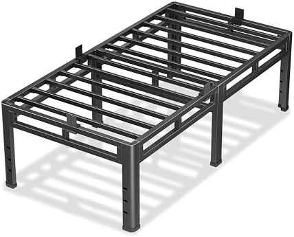 NKZ Twin Size Metal Platform Bed Frame, 24 Inch Dual-Layer Heavy Duty Base