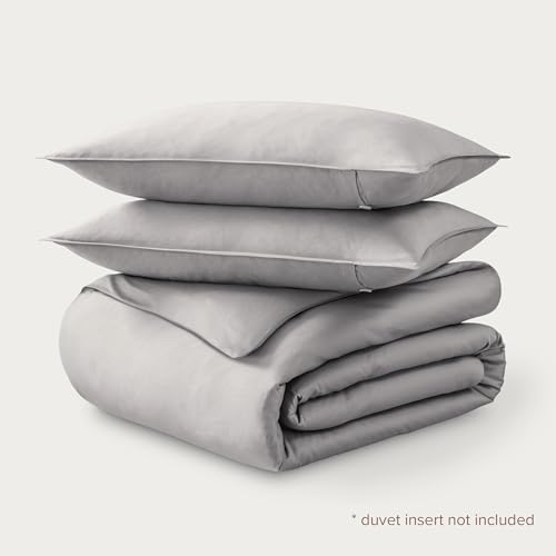 Bare Home 100% Organic Cotton Sateen Duvet Cover Set (Full, Light Grey)
