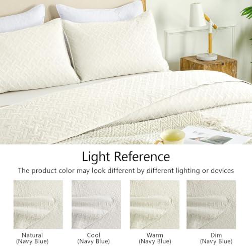 FLYMME Oversized King/California King Quilt Set 118"x106", Cream 3-Piece Floor-Length Bedspread, Premium Microfiber Lightweight Coverlet for King/California King Bed (1 Quilt, 2 Shams)