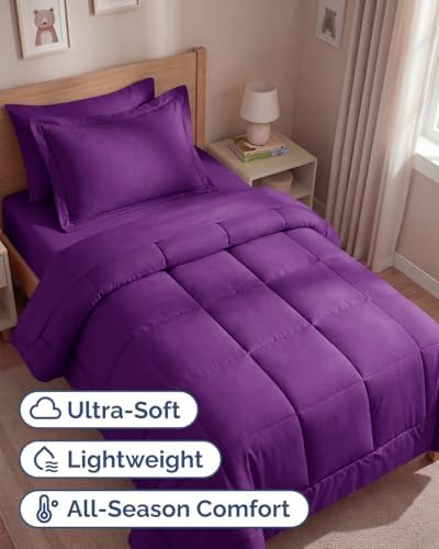 Twin Comforter Set - 5 Piece Bed in a Bag Twin Size Bed Set, Soft - Purple