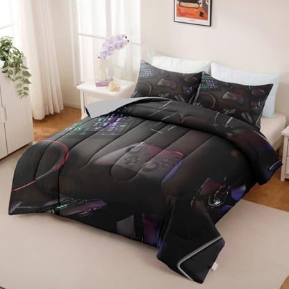 Gaming Comforter for Boys Teens,Game Bedding Sets Queen,Kids Gamer Comforter Set,Video Game Bedroom Bed Set Controller Duvet All Season 3 Piece