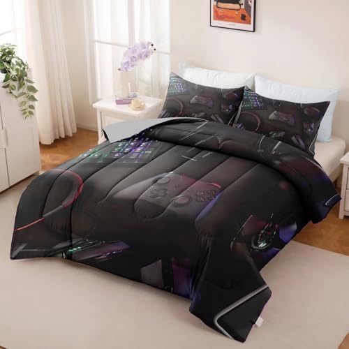 Gaming Comforter for Boys Teens,Game Bedding Sets Twin,Kids Gamer Comforter Set,Video Game Bedroom Bed Set Controller Duvet All Season 3 Piece