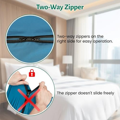 Ultralight Sleeping Bag Liner, Satin Sleep Sack, Comfy Breathable & Cooling & Silky Soft liner, Travel Sheets & Adult Sleep Sack with 2 Way Zipper, Ideal for Backpacking, Hotel, Camping, Hostels