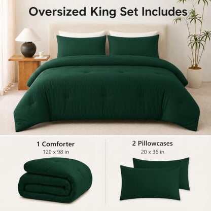 CozyLux Oversized King Comforter Set 3 Pieces Emerald Green Quilted Bedding