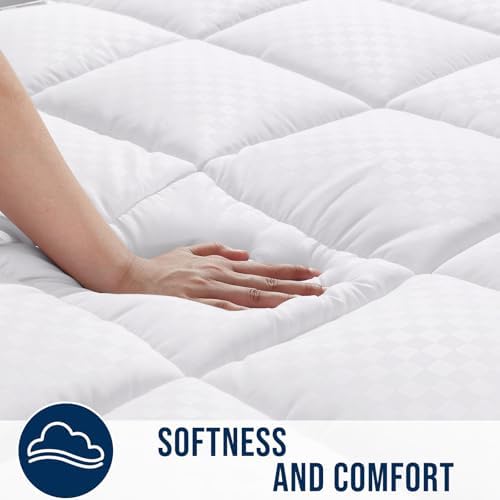 OLANLY Twin Quilted Fitted Mattress Pad, Down Alternative Fill, White