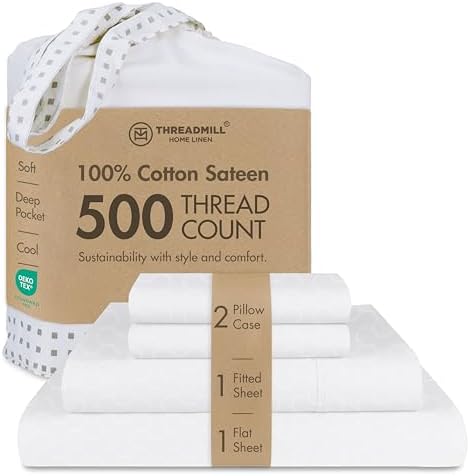 Threadmill 500 Thread Count Cotton Full Sheet Set, Jacquard, White, 4-Piece