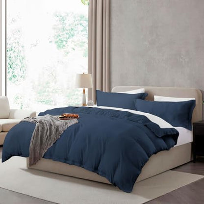 Hearth & Harbor Prewashed Twin Duvet Cover Set, Navy Blue