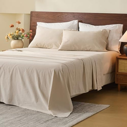 MEISHANG 100% French Linen Sheets California King,6 Pcs,18-24" Deep Pocket