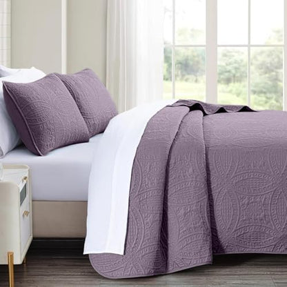 akkialla Grayish Purple King/Cal King Quilt Set, Ultrasonic Lightweight Bedspread Coverlet for Modern Minimalist Bedroom, Soft Microfiber Coin Pattern Bedding, 3-Piece (1 Quilt, 2 Pillow Shams)