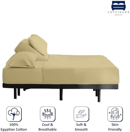 4 Piece Flex Head King Sheet Set 34" Top, 100% Egyptian Cotton, Beige
