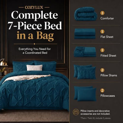 CozyLux Oversized Queen Comforter Set Lyons Blue, 7 Pieces Bed in a Bag
