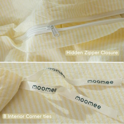 MooMee Striped Duvet Cover Set 100% Washed Cotton Linen Like King