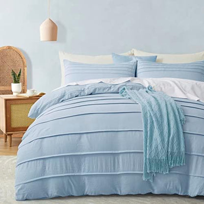 Oli Anderson 3PCS Pleated Duvet Cover Set, Airy Blue, Queen