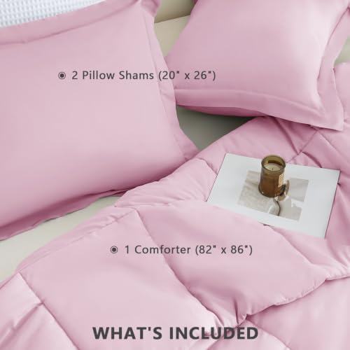 CozyLux Full Size Comforter Sets, 3-Piece Box-Stitched, Light Pink
