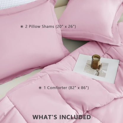 CozyLux Full Size Comforter Sets, 3-Piece Box-Stitched, Light Pink