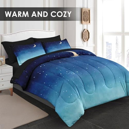 Pamnest Full Comforter Set with Sheets, 7 Pieces Blue Starry Bedding
