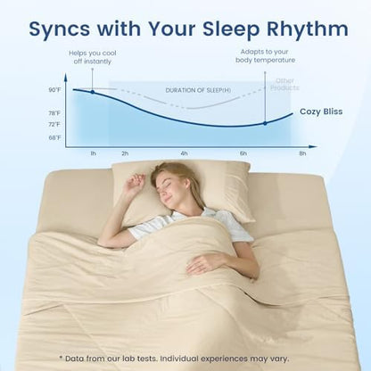 Cozy Bliss Cooling Comforter King Size, Cooling Blankets for Hot Sleepers and Night Sweats, Khaki Summer Comforter for King Size Bed, Breathable Soft Lightweight Silk Smooth