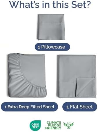 Extra Deep Twin Sheet Set - 3 Piece Breathable Cooling Sheets - Steel Blue