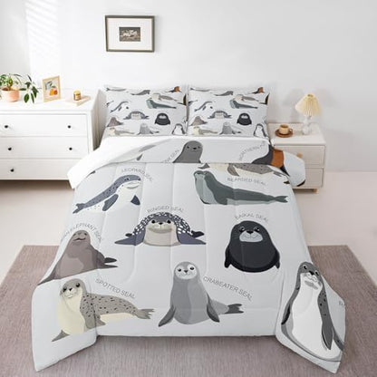 Feelyou Kids Cartoon Seal Comforter Set Twin Size for Boys Girls Teens