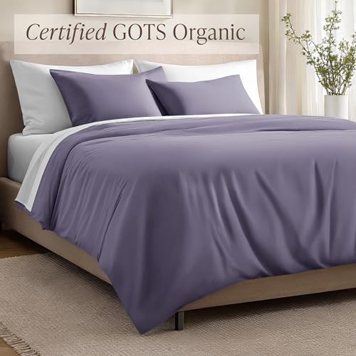 Bare Home 100% Organic Cotton Sateen Duvet Cover Set - California King - 400 Thread Count - Smooth Sateen Weave - Warm & Luxurious - Duvet Cover (Cal King, Dusty Purple)