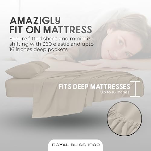 Top Split King Sheets Sets for Adjustable Bed, 4 Pcs Deep Pockets Double Brushed Microfiber Sheets, 34 Inch Split Top Fitted Sheet, 1 King Flat Sheet and 2 Pillowcases - Ivory