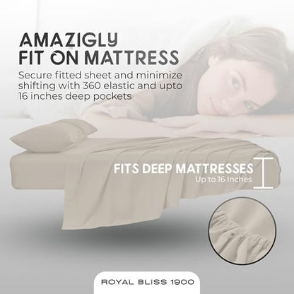 Top Split King Sheets Sets for Adjustable Bed, 4 Pcs Deep Pockets Double Brushed Microfiber Sheets, 34 Inch Split Top Fitted Sheet, 1 King Flat Sheet and 2 Pillowcases - Ivory