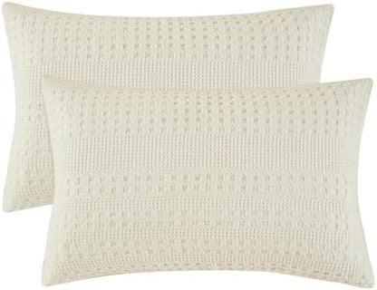 PHF Cotton Waffle Pillow Shams Queen Size 20" x 30", Ivory, No Insert