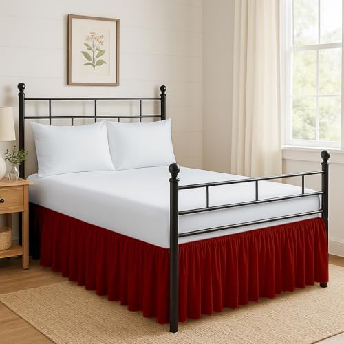 Ruffled Bed Skirt Split Corners with Platform, Tailored Fit Hotel Quality Wrinkle Free Ultra-Soft Microfiber Dust Ruffle, Upto 21 Inch Drop, Cal King, Burgundy