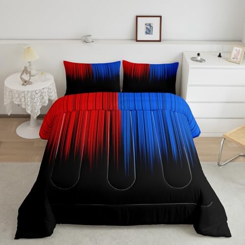 Feelyou Abstract Ombre Comforter Set Kids Teens Blue Red and Black Girls Bedding Set Room Decor Fashion Modern Quilt Set 2Pcs Twin Size
