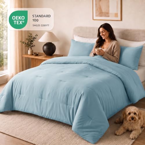 CozyLux Twin Comforter Set, 2 Pieces Down Alternative Bedding, Light Blue