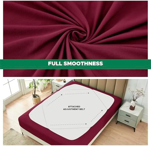 Box Spring Cover King Size-Burgundy Stretch Wrap Around 4 Sided Bed Skirt