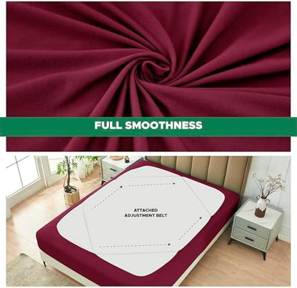 Box Spring Cover King Size-Burgundy Stretch Wrap Around 4 Sided Bed Skirt