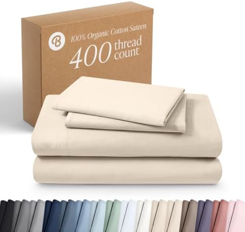 Bare Home 100% Organic Cotton Sateen Sheet Set (Split Head Flex King, Sand)