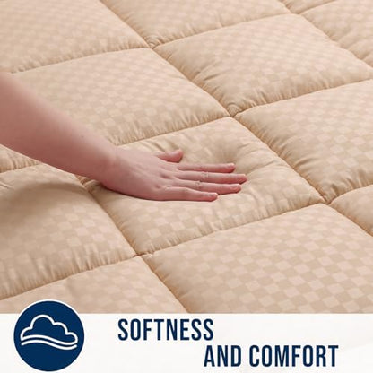 OLANLY Queen Quilted Fitted Mattress Pad, Down Alternative Fill, Beige