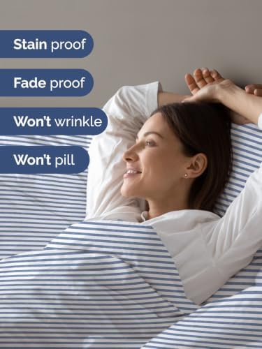 Duvet Cover Full Size - 3 Piece with Zipper Closure - Blue Stripes
