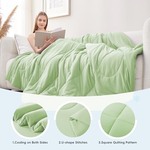 SameBed Cooling Comforter Full/Queen Size, Summer Blanket for Hot Sleepers, Lightweight Comforter for Night Sweats, Double-Sided Breathable Cooling Beddings (Green, 90"*90")