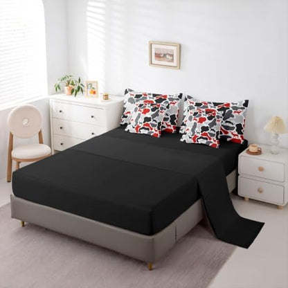 Erosebridal Deer Camouflage Queen Comforter Set with Sheets 7 Piece Hunting Elk Camo Bed in A Bag Red Grey Black Military Bedding Sets for Kids Adults Rustic Cabin Lodge Bed Set